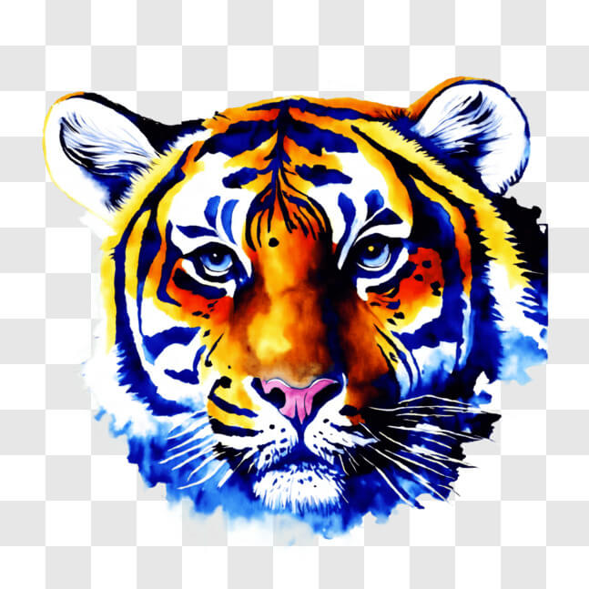 Download Vibrant Tiger Face Painting in Multiple Colors PNG Online ...