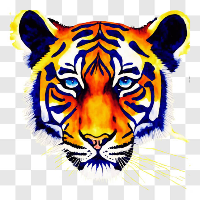 Download Vibrant Tiger Head Artwork with Striking Blue Eyes PNG Online ...