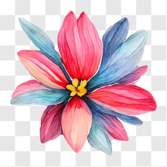 Watercolor Flower in Pink, Blue, and Yellow