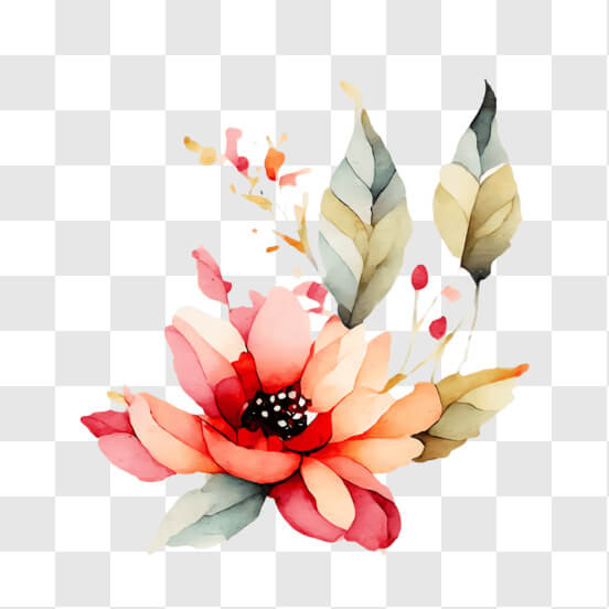 Watercolor Flower Artwork in Bright Pink and Peach Tones