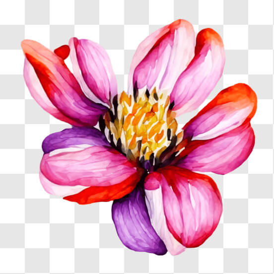 Watercolor Flower in Pink, Purple, and Orange