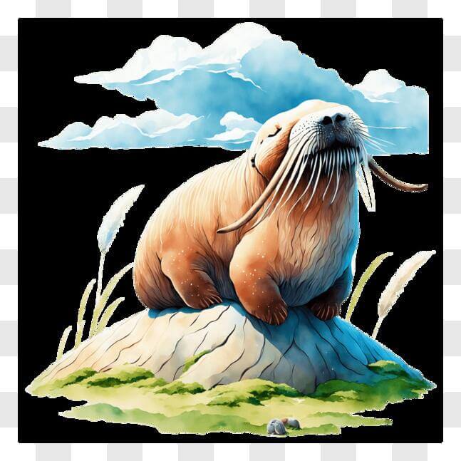 Download Walrus on Grass and Clouds - Arctic Wildlife Photography PNG ...