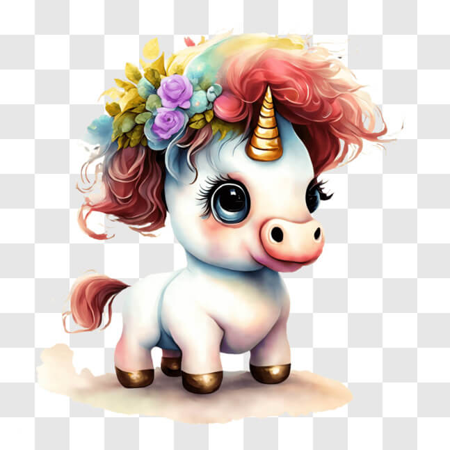 Download Small Pink Unicorn with Flower Crown PNGs Online - Creative ...