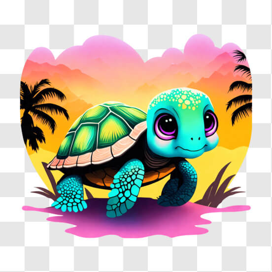 Download Cartoon Turtle in Front of Colorful Hearts PNGs Online ...