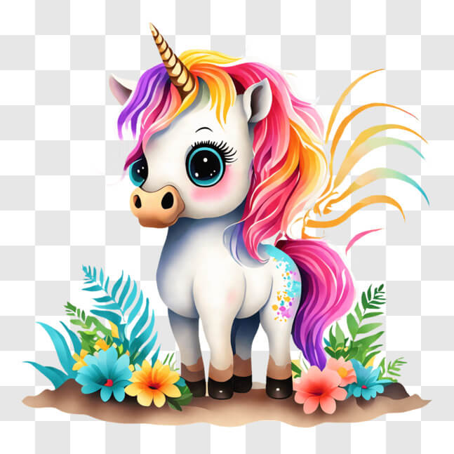 Download Colorful Unicorn with Flowers and Plants PNGs Online ...