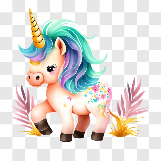 Download Colorful Unicorn Art Installation in Natural Setting PNG