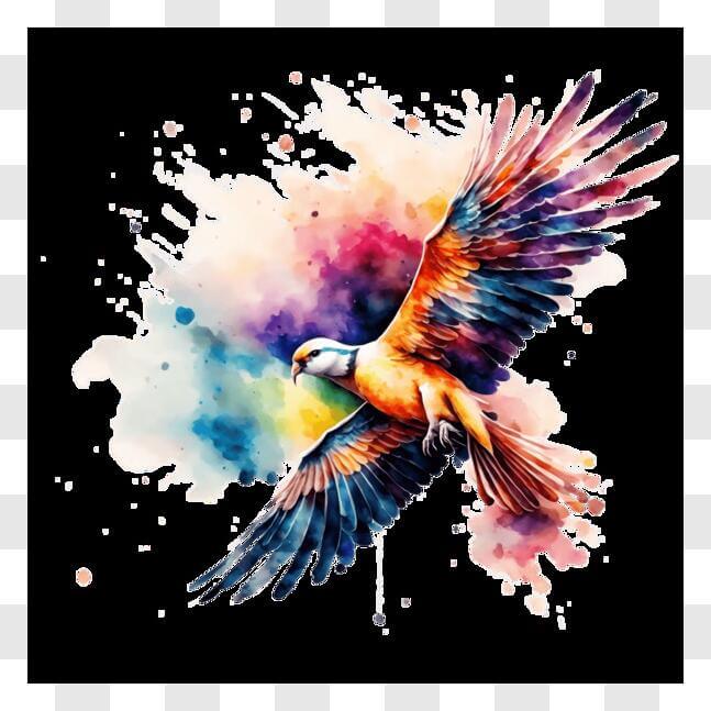 Download Colorful Parrot Artwork with Watercolor Splashes PNG Online ...