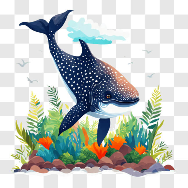 Download Cartoon Whale in Underwater Environment PNG Online - Creative ...