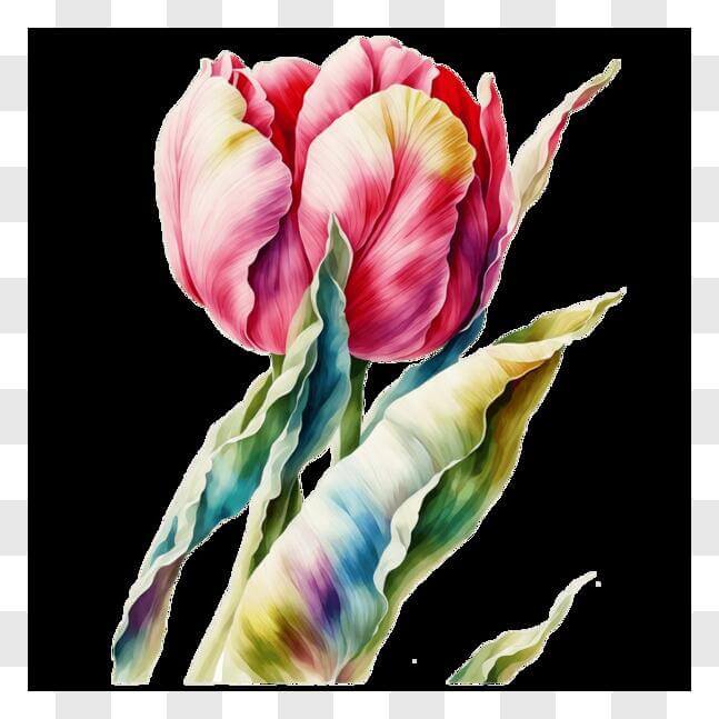 Download Colorful Tulip Flower Painting on Black Background PNG Online ...