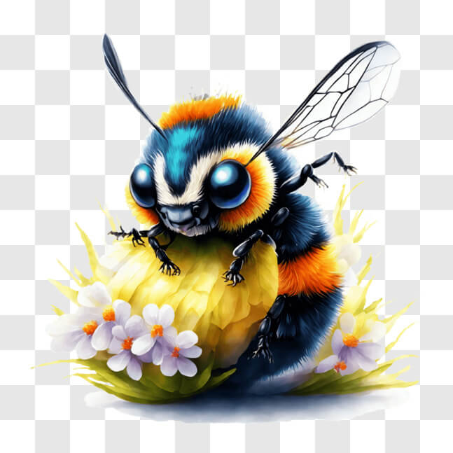 Download Colorful Bee on Flowers PNGs Online - Creative Fabrica