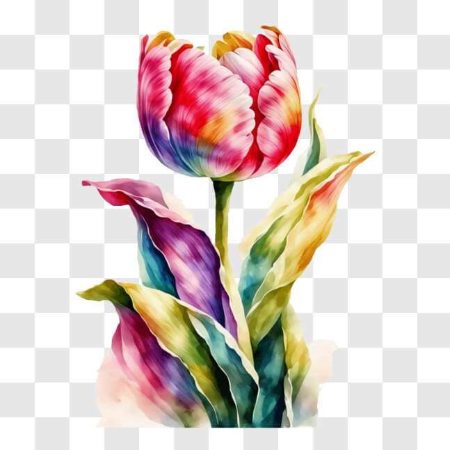 Download Watercolor Painting of Tulip - Orange, Pink, and Yellow PNG ...