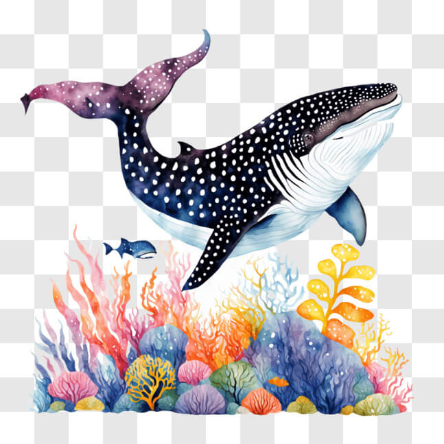 Download Whale Swimming in Ocean with Colorful Coral Reefs PNGs Online ...