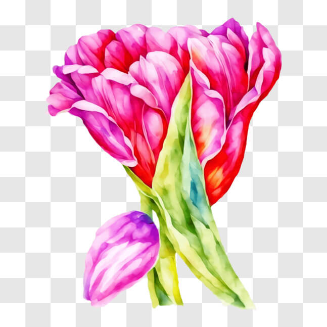 Download Watercolor Painting of Pink Tulip Flower PNG Online - Creative ...