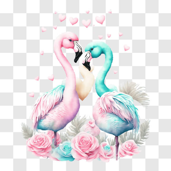 Download Two Flamingos in a Heart-Shaped Arrangement of Roses and ...