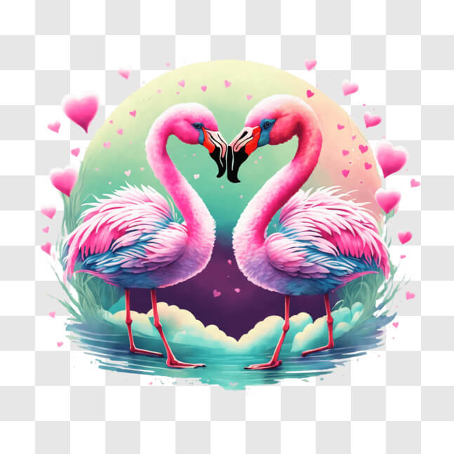 Download Pink Flamingos in Love with Full Moon and Hearts PNGs Online ...
