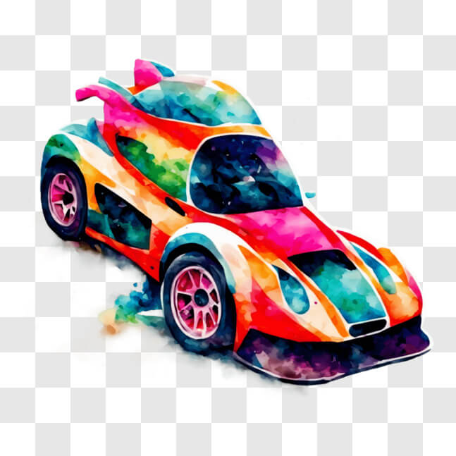 Download Colorful Watercolor Racing Car Advertisement PNG Online ...