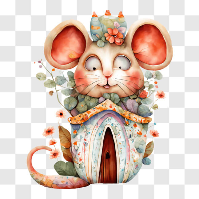 Descarga Ratón de dibujos animados en una casa decorada con flores PNGs ...