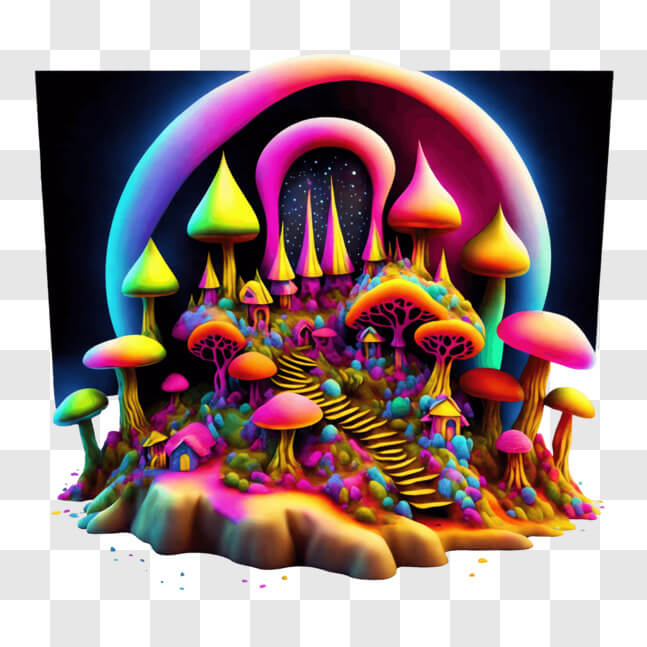 Download Colorful Fantasy Landscape with Mushrooms, Trees, and Flowers ...