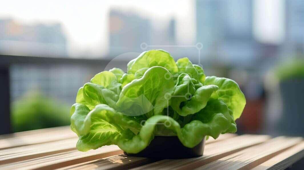 Fresh Lettuce Plant on Outdoor Wooden Table stock photo | Creative Fabrica