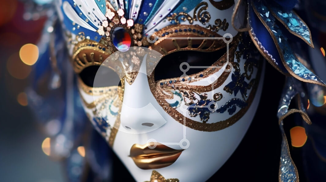 Download Blue and White Masquerade Mask with Gold and Silver Accents ...