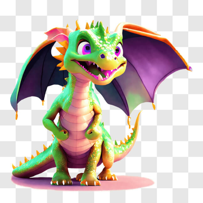 Download Colorful Cartoon Dragon Sitting with Wings Spread PNG Online ...