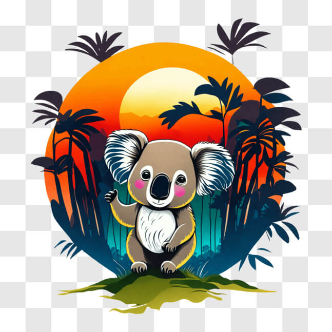 Download Cartoon Koala Bear in Tropical Landscape with Palm Trees PNGs ...