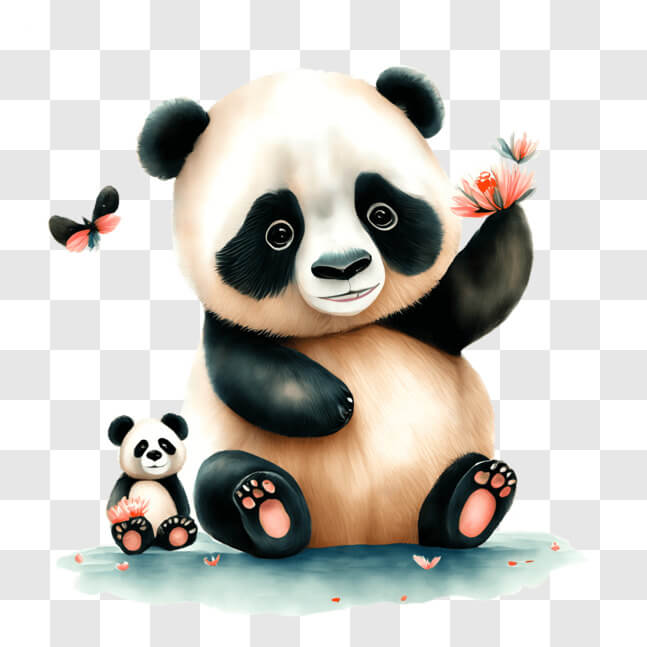 Download Two Panda Bears with Flowers and Butterflies PNGs Online ...