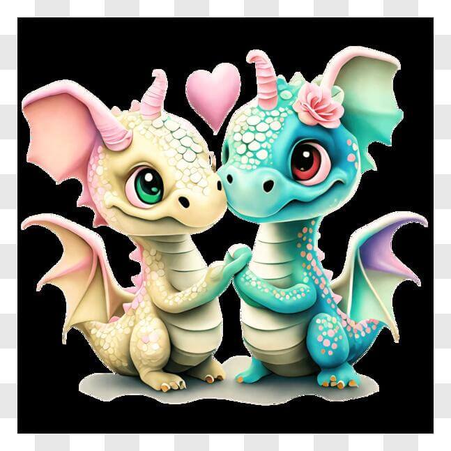 Download Two Cartoon Dragons in Heart-Shaped Embrace PNG Online ...