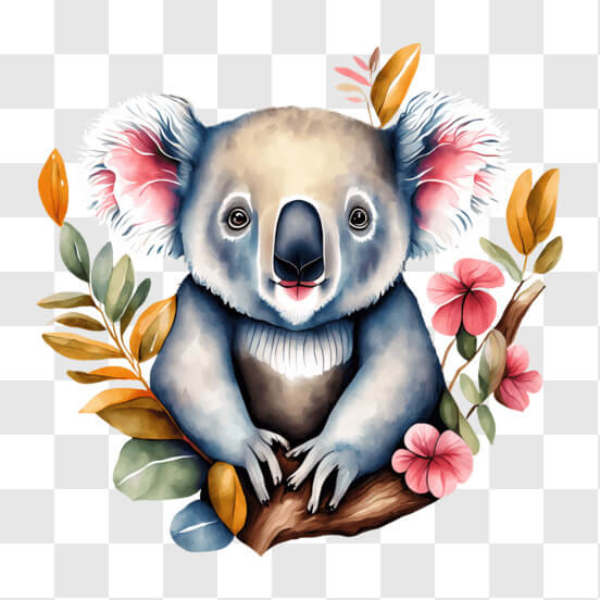 Koala Clipart-sleepy koala rests on tree branch clip art