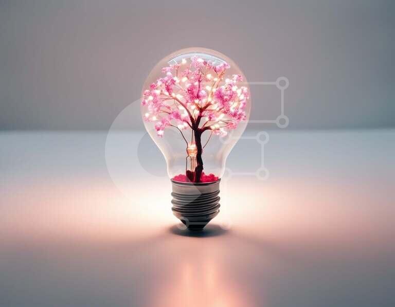 Artificial Flower Tree in Light Bulb stock photo Creative Fabrica