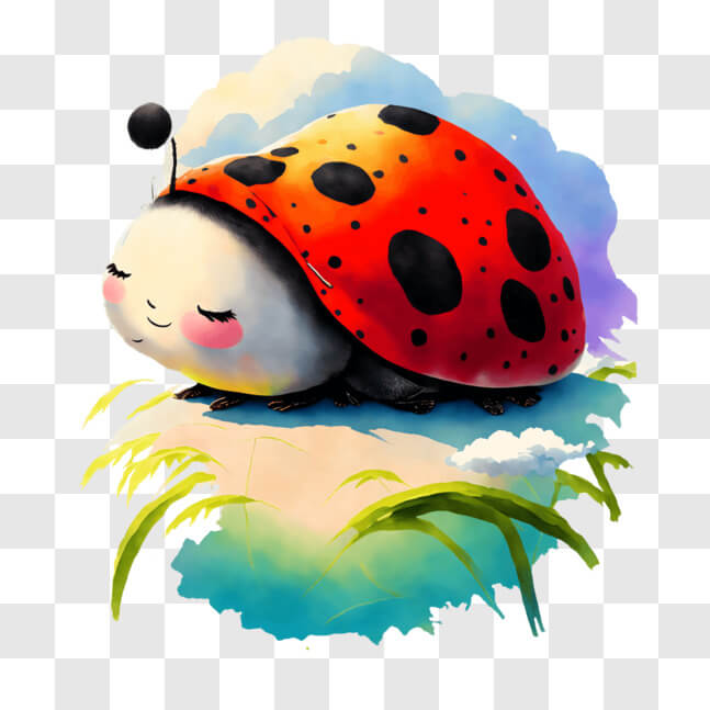 Download Cute Sleeping Ladybug on Grass PNGs Online - Creative Fabrica