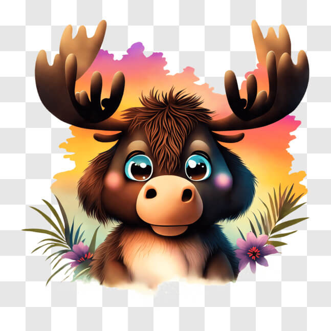 Baixe Alce de desenho animado sentado com flores PNGs - Creative Fabrica