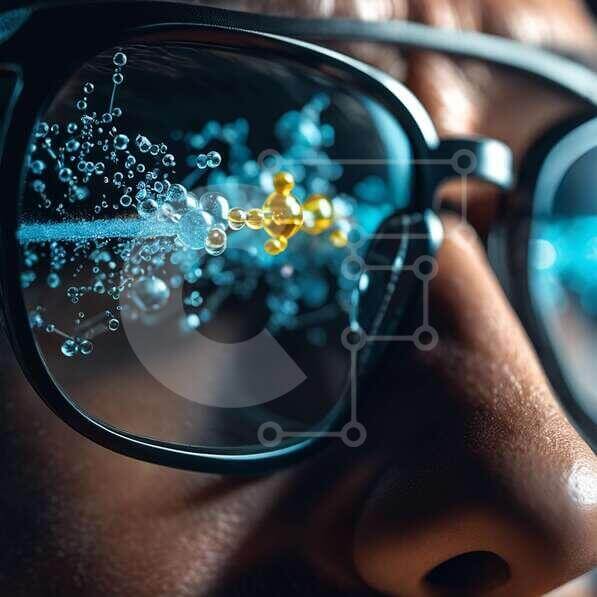 Scientific observation through glasses with bubbles stock photo Creative Fabrica