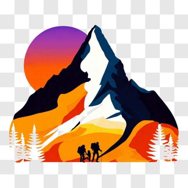 Download Hiking towards a Mountain at Sunset Illustration PNGs Online ...