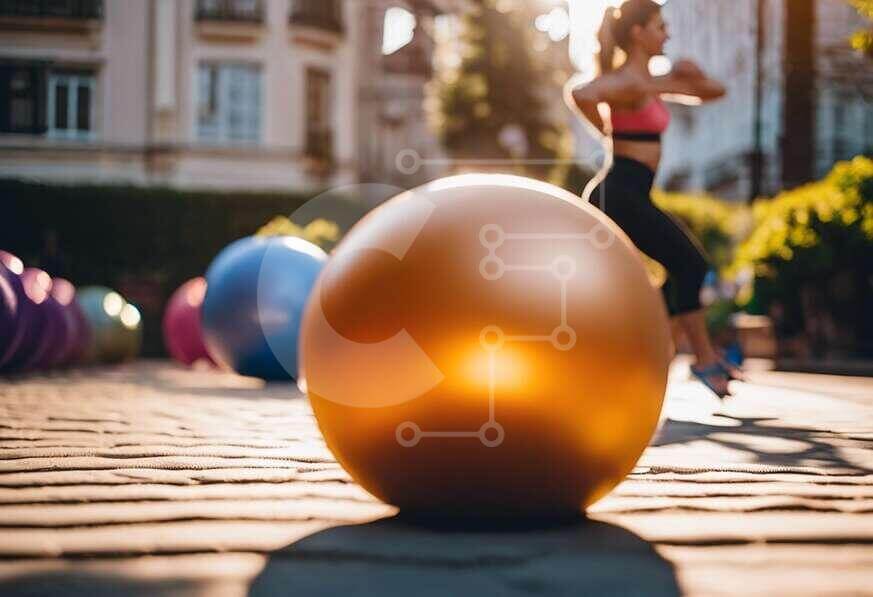 Woman Jogging with Exercise Balls stock photo Creative Fabrica