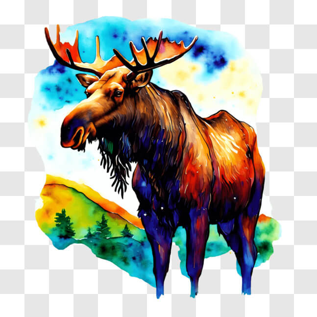 Download Colorful Painting of an Elk in a Natural Landscape PNGs Online ...