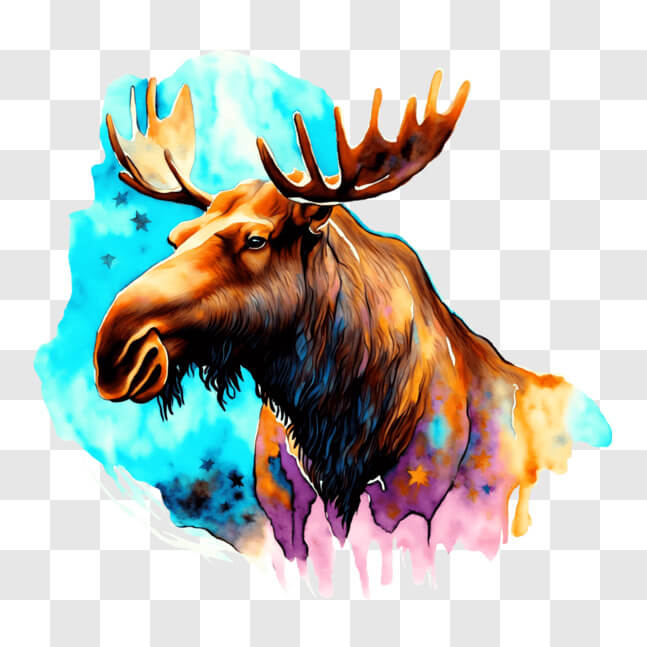 Download Colorful Painting of an Elk with Large Horns PNGs Online ...