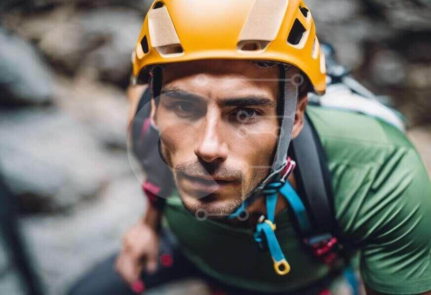 Outdoor Adventure Man in Climbing Gear stock photo Creative Fabrica