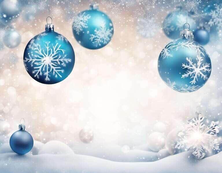 Download Snowy Holiday Background with Blue Ornaments and Snowflakes ...
