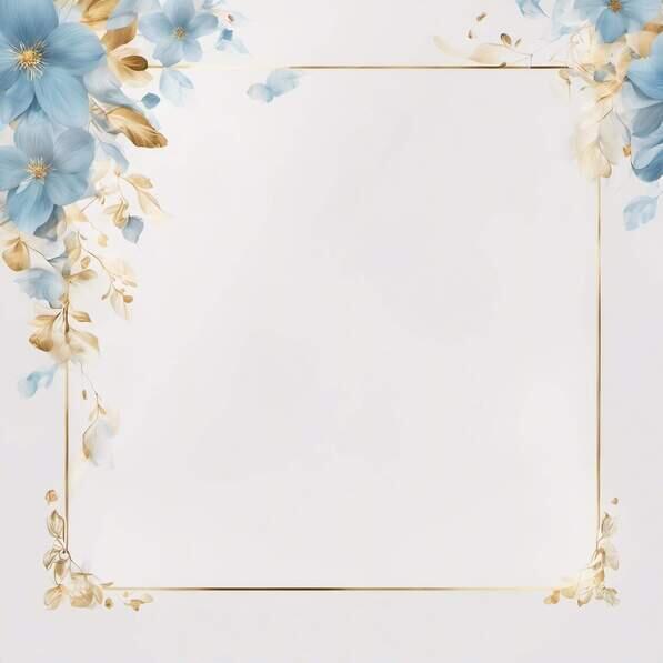 Download Blue Floral Frame with Gold Leaves and Flowers Backgrounds ...
