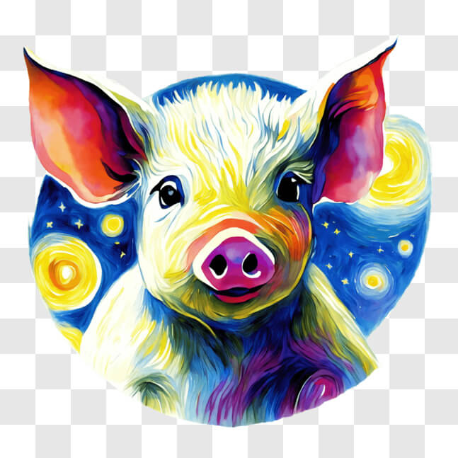 Download Colorful Painting of Pig with Starry Background PNGs Online ...
