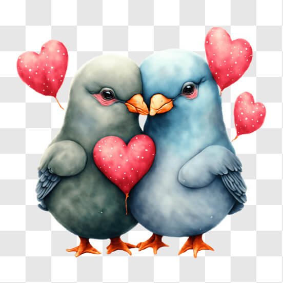 Cute valentine lovebirds graphic with balloon Vector Image