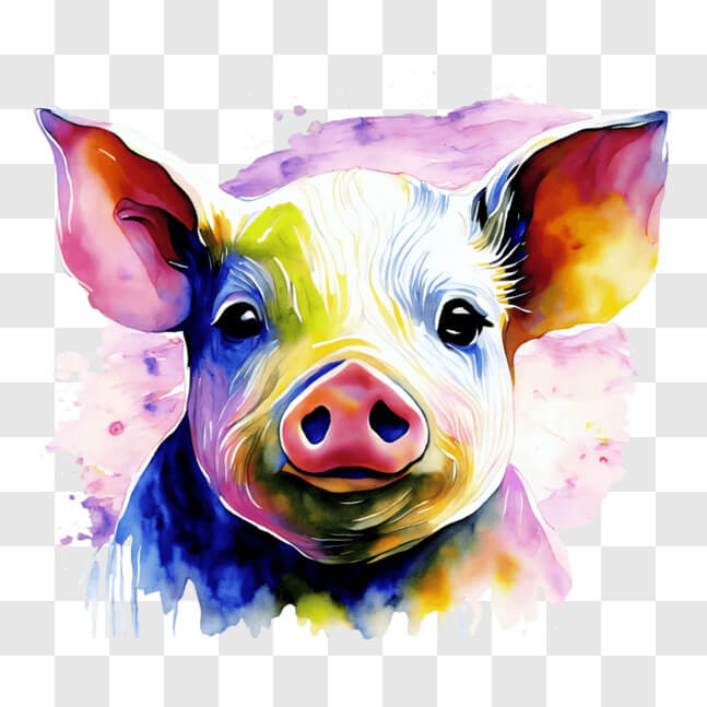 Download Colorful Pig Head with Watercolor Paint Splashes PNGs Online ...