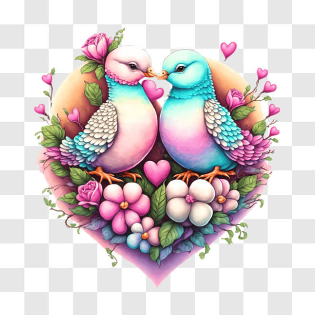 Download Love Birds and Heart-Shaped Flower Arrangement Artwork PNGs ...