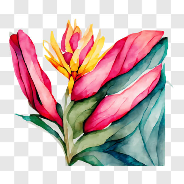 Beautiful Watercolor Painting of a Pink and Yellow Flower PNG