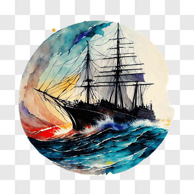 Download Watercolor Painting of Old Ship Sailing in the Ocean PNGs ...