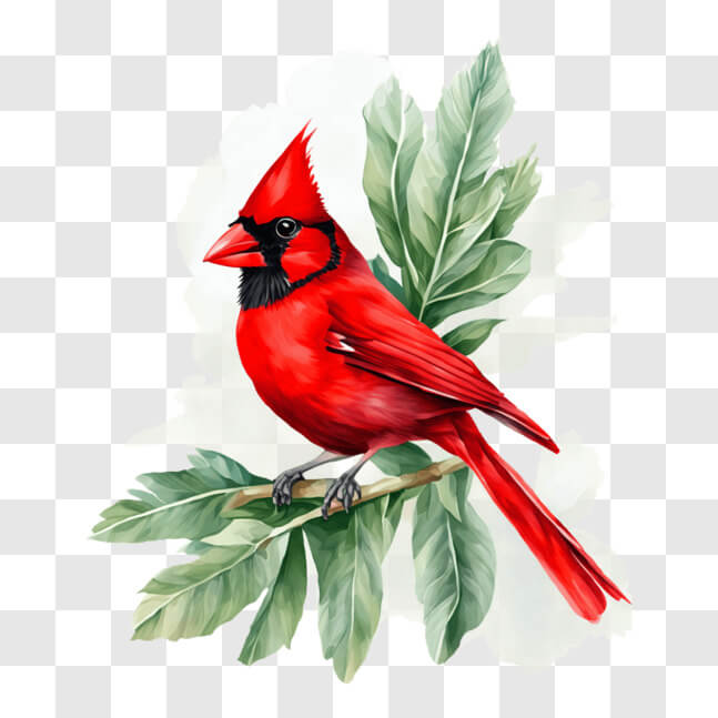 Download Colorful Cardinal Bird on Evergreen Tree Branch PNGs Online ...
