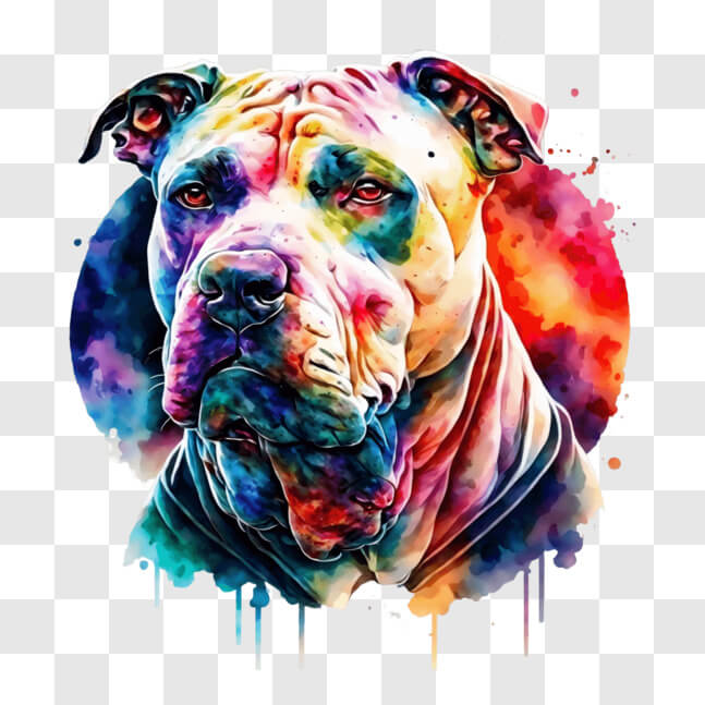 Download Colorful Pit Bull Dog Watercolor Painting on Art Print PNG ...