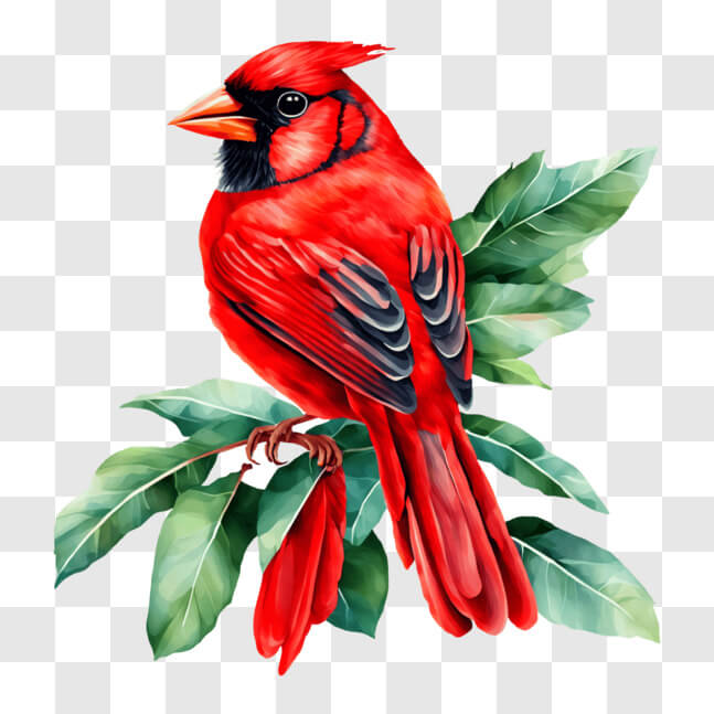 Download Red Cardinal Bird on Evergreen Tree Branch PNGs Online ...