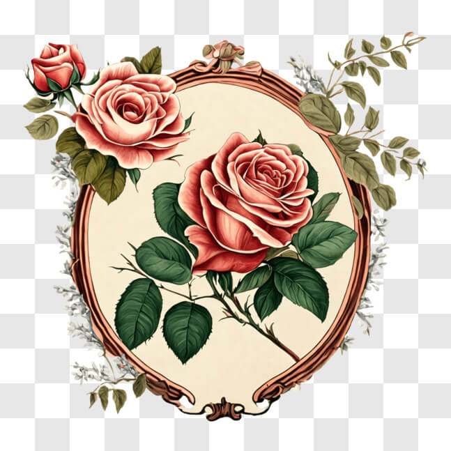 Roses Computer Frame Download Two Roses in Ornate Frame with Floral Elements PNGs Online ...